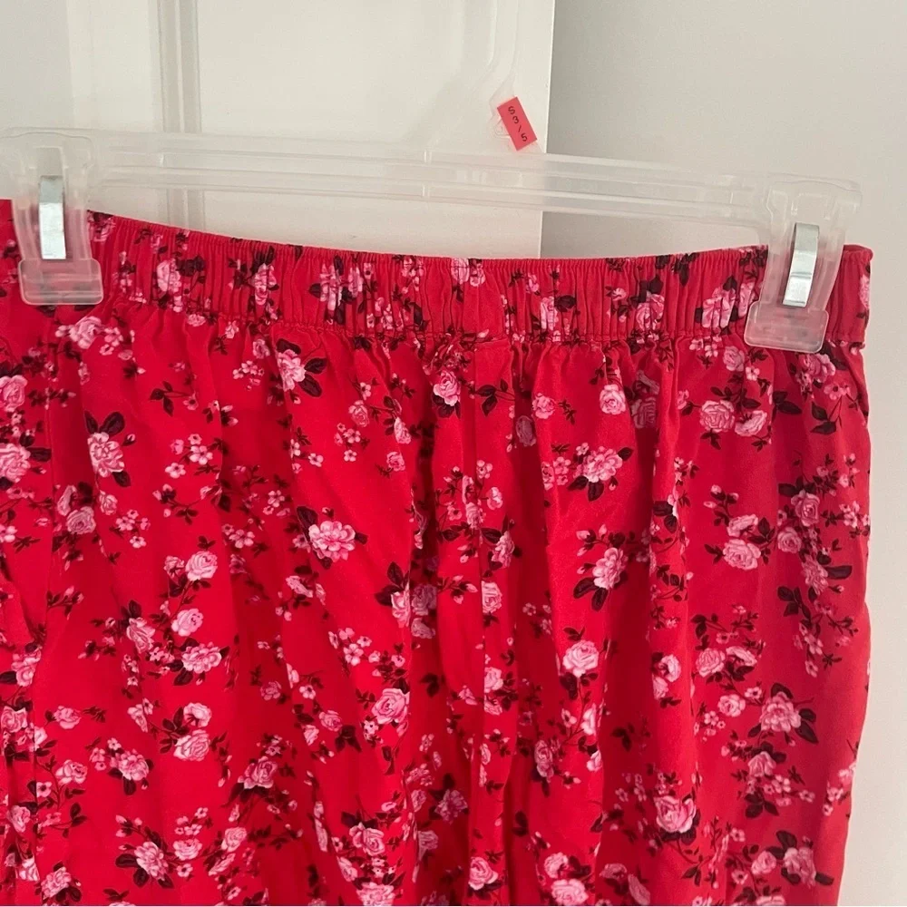 Old Navy Floral Rayon Midi Skirt Pockets Red Pink Size SP